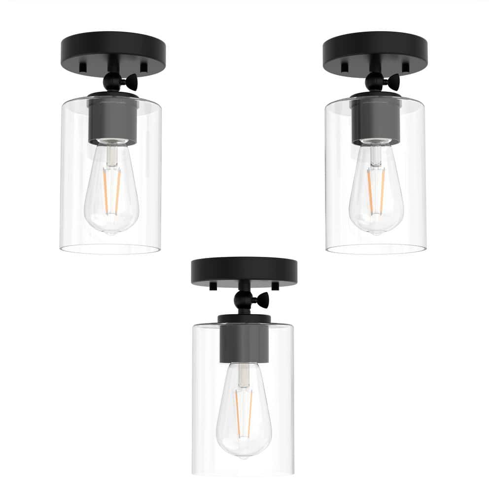 5 in. 1-Light Black Semi-Flush Mount Ceiling Light with Glass Shade, Convertible to Pendant Light & Wall Sconce (3-Pack) price history on PriceWatchPro