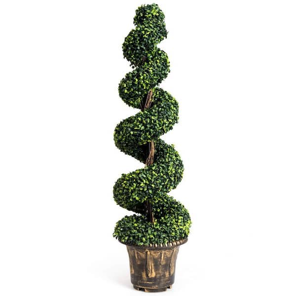 4 ft. Artificial Boxwood Spiral Green Leaves Tree in Pot