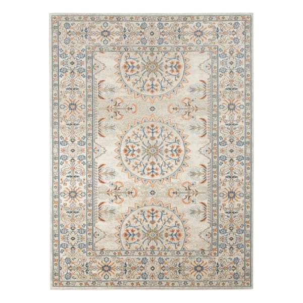 Blue, Orange 9 ft. x 12 ft. Loomed Medallion Polypropylene Rectangle Indoor/Outdoor Area Rug