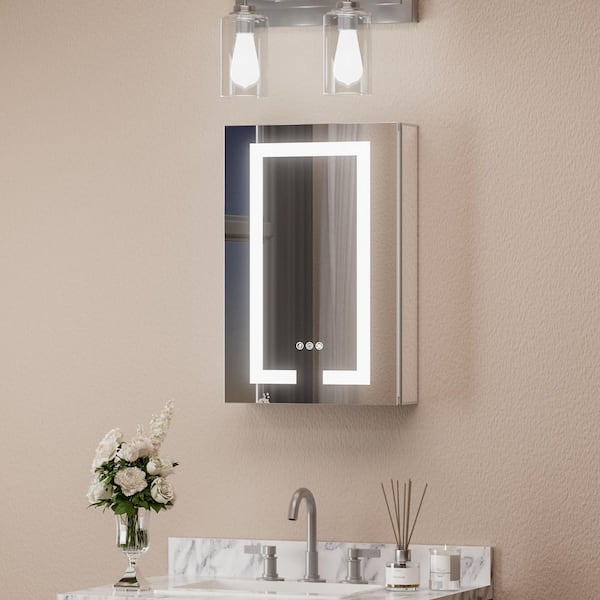 16 in. W x 24 in. H Rectangular Aluminum Surface Mount LED Medicine Cabinet with Mirror and 3-Color Lighted Modes