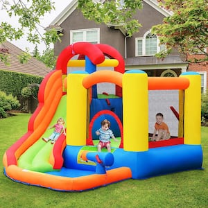 Multi-Color Inflatable Bounce House Water Slide with Climbing Wall Splash Pool Water Cannon