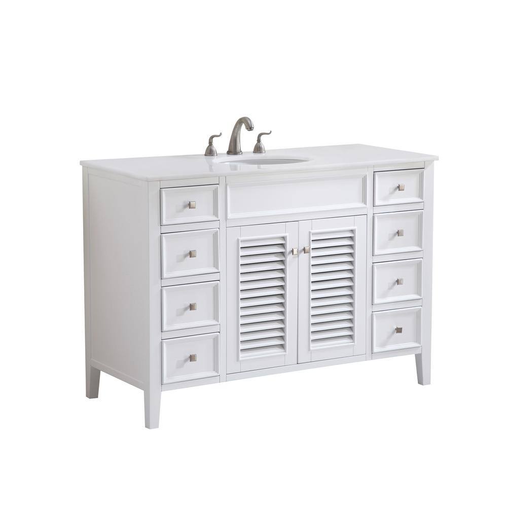48" Antique White Freestanding Vanity with Quartz Countertop