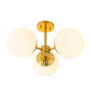 Ceder 19.7 in. W 3-Light Aged Brass Modern Sputnik Globe Semi-Flush Mount Floral Glass Ceiling Light
