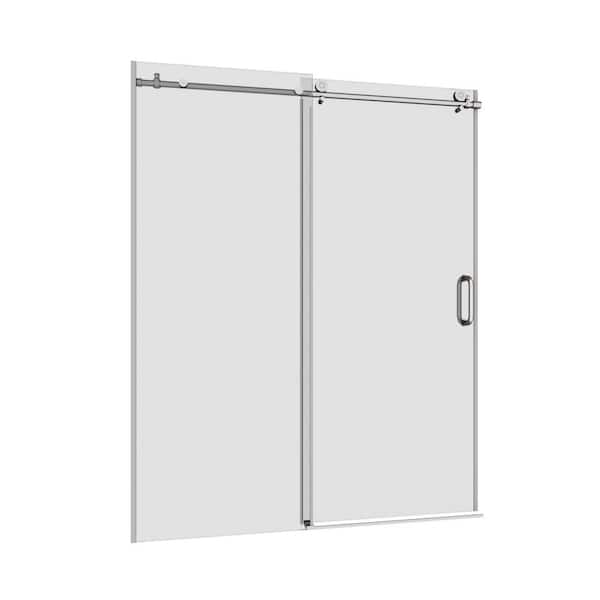 VANITYFUS 60 in. W x 74 in. H Single Sliding Frameless Shower Door in Polished Chrome with Smooth Sliding and 5/16 in.(8mm) Glass