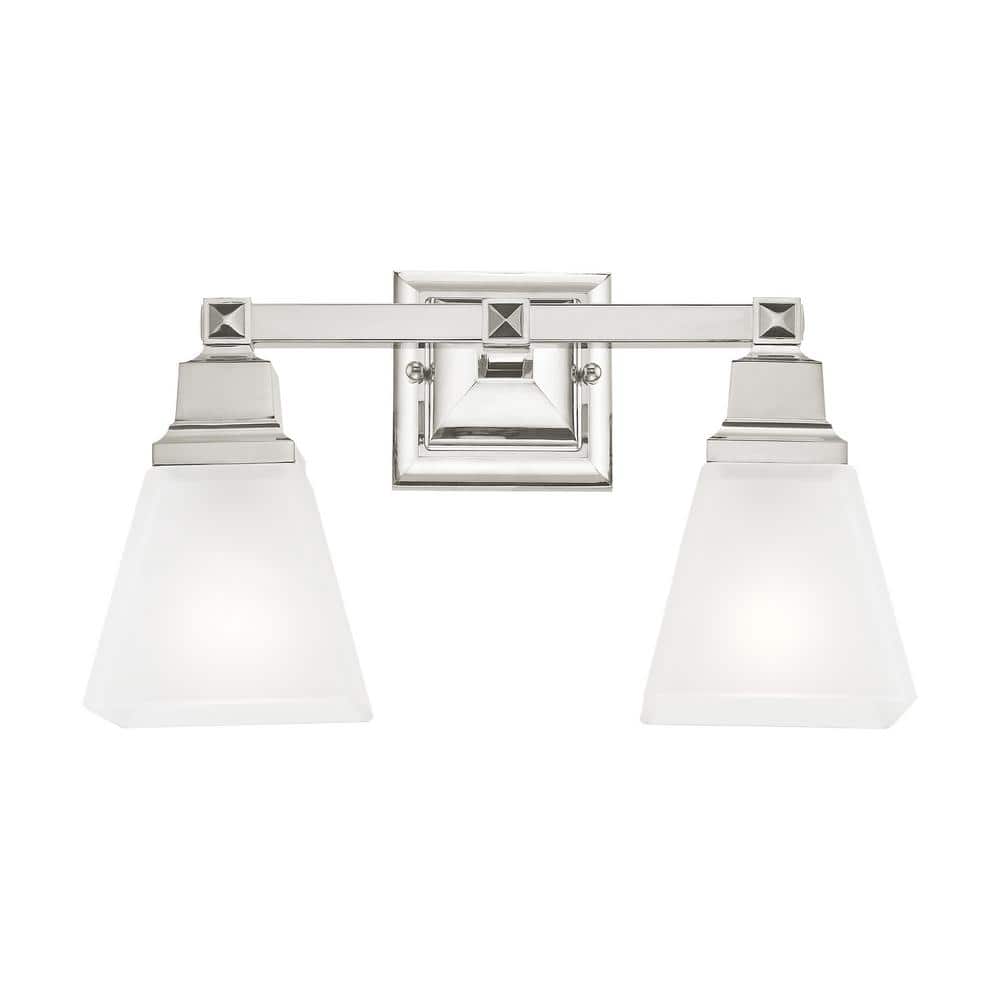 Elegant Polished Nickel 2-Light Bath Vanity with Satin Glass