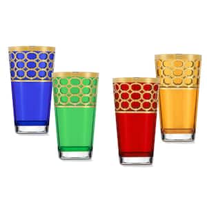 11 oz. Multicolor with Gold Rings Highball Tumbler/Water/Iced Tea Set (Set of 4)