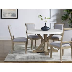 Carena 52 in. Round White Marble Dining Set with 4-Upholstered Side Chairs