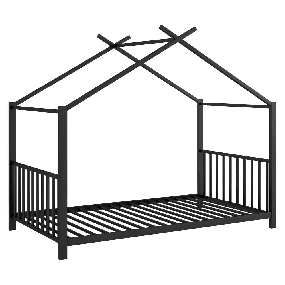 Black Metal House Frame Twin Platform Bed with Fun Kids Design, No Box Spring Needed durable construction price history on PriceWatchPro