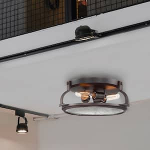 15.5 in. Eaton 3-Light Satin Copper Bronze Interior Ceiling Light Flush Mount