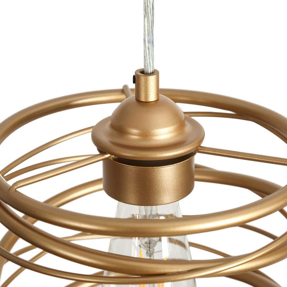 Gold Wire Cage Mini Pendant Light with LED Bulb