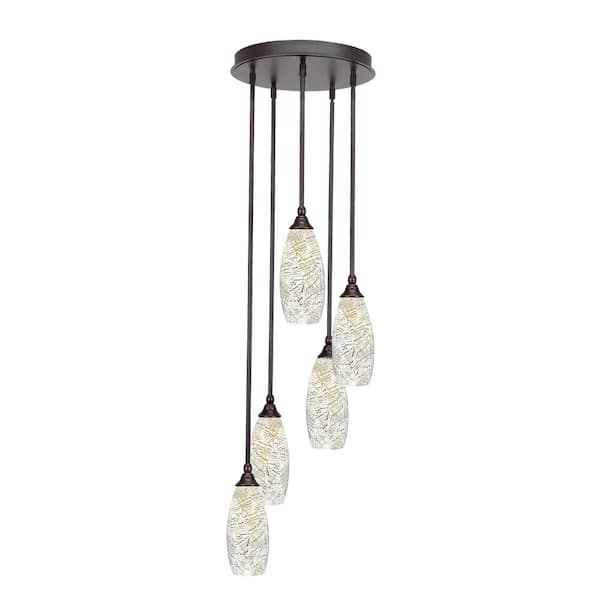 Unbranded Villa 5 Light Dark Granite Pendant, Cluster Pendant Light with 5.5 in. Natural Fusion Glass Shades, No Bulbs Included