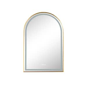 39 in. W x 26 in. H Arched Brushed Gold Framed LED Mirror Anti-Fog Dimmable Wall Mount Bathroom Vanity Mirror