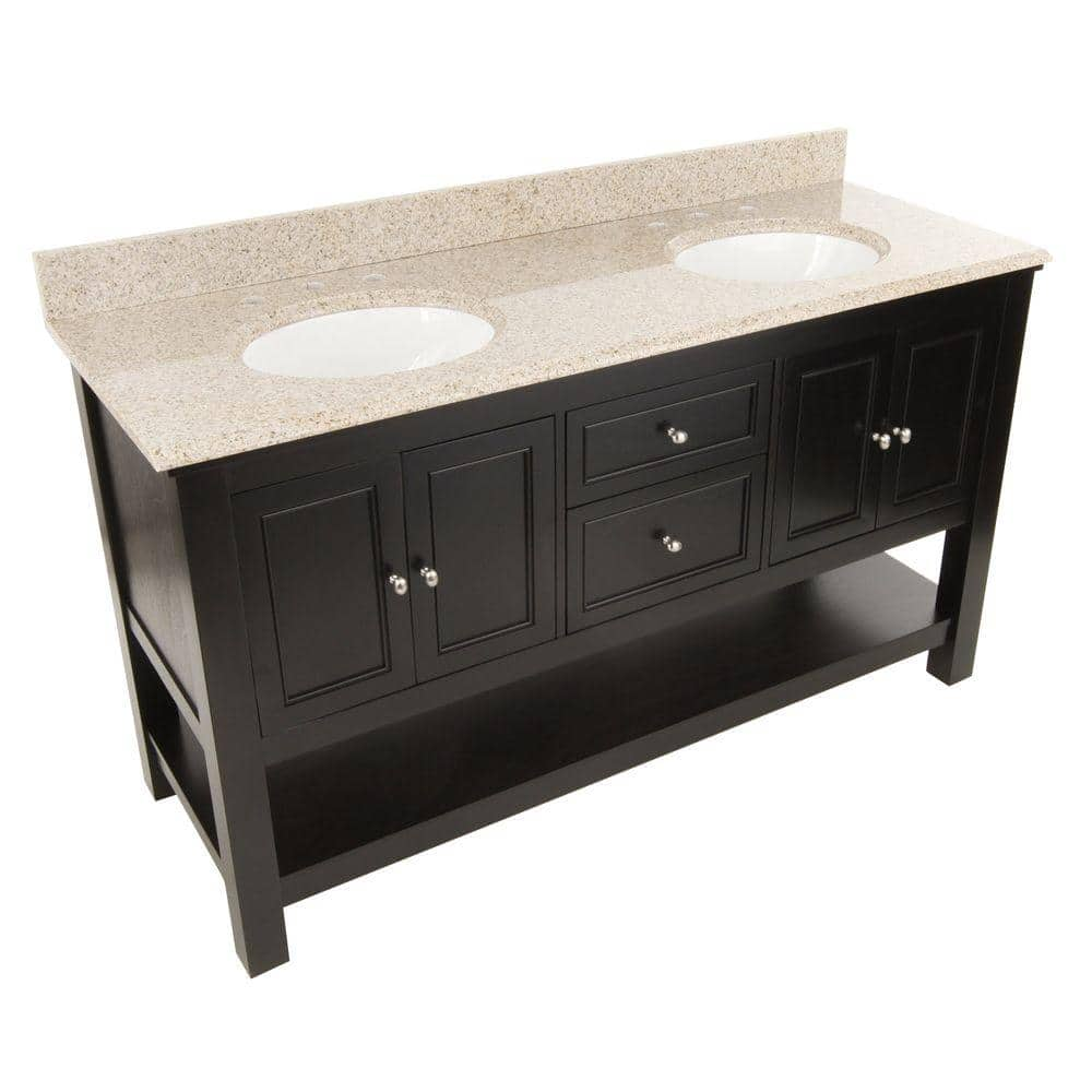 Home Decorators Collection Gazette 61 In W X 22 In D Double Bath Vanity In Espresso With Granite Vanity Top In Beige Gaea6022dbt2 The Home Depot