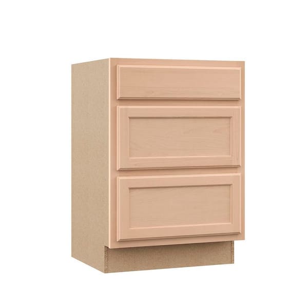 Recessed Panel 24 in. W x 24 in. D x 34.5 in. H Assembled 3 Drawer Base Kitchen Cabinet in Unfinished