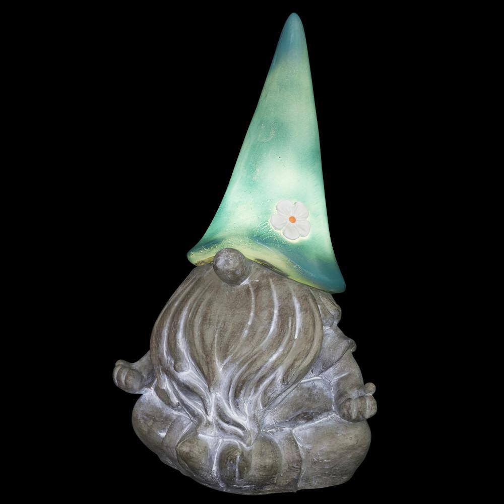 Teal Solar Powered Meditating Gnome Garden Statue