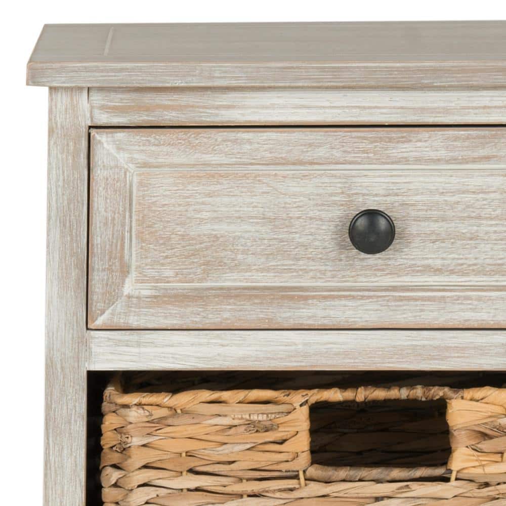 Beige Transitional Storage Side Table with Woven Baskets