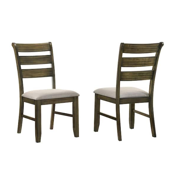 Best Quality Furniture Makoa Beige Fabric Antique Color Wood Ladderback Dining Chairs (Set of 2)
