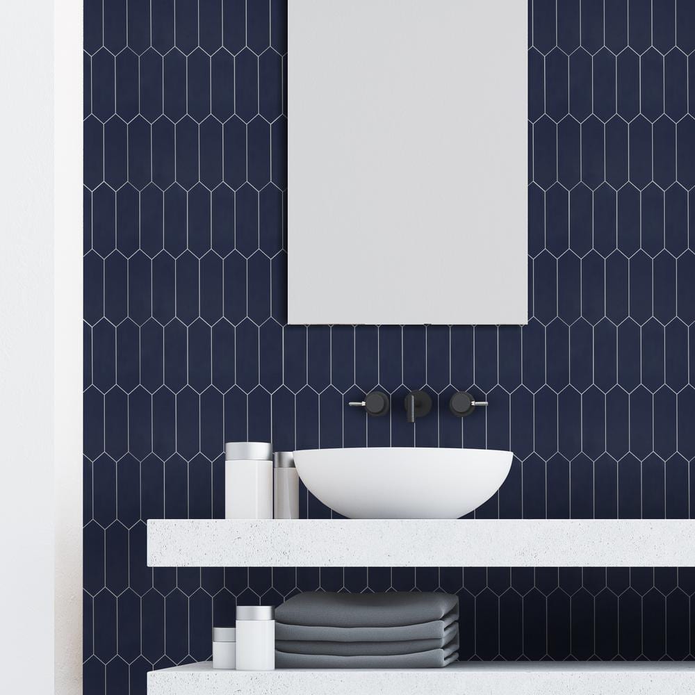Navy Blue Hexagonal Peel and Stick Mosaic Tile Sheet
