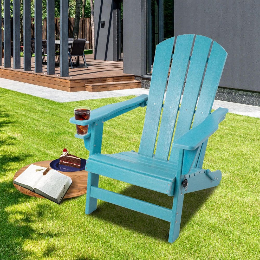 Light Blue HDPE Resin Folding Adirondack Chair with Arms