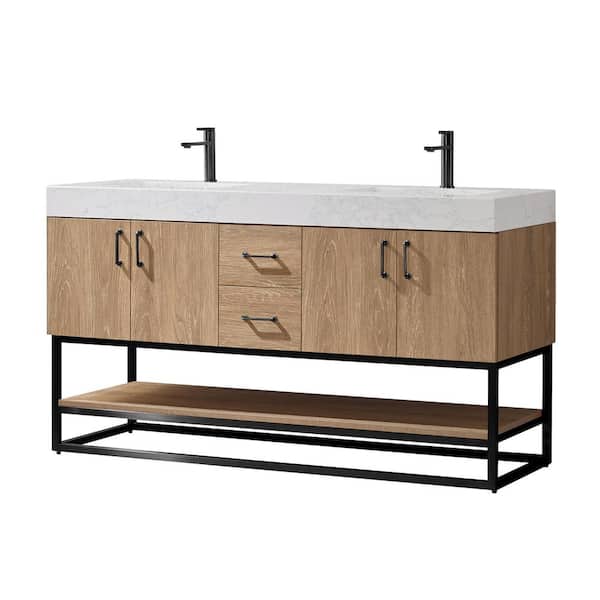Alistair 60 in. W x 22 in. D x 33.9 in. H Bath Vanity in Oak with White Stone Vanity Top with Basin No Side Cabinet