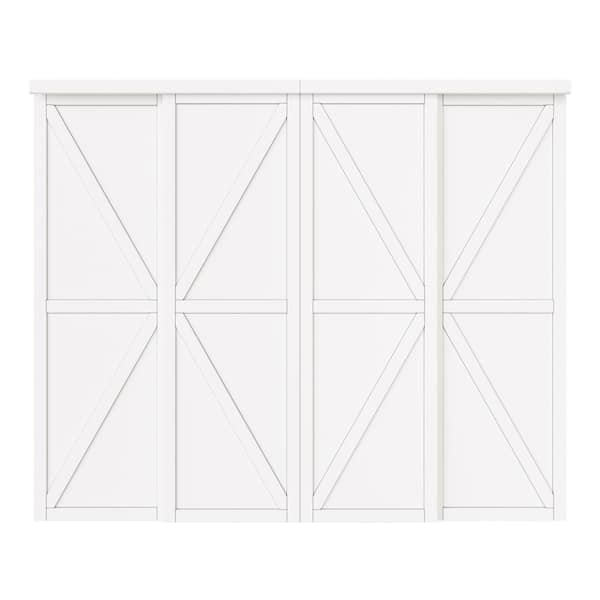 96 in. x 80 in. Paneled British K Style White Finished MDF Sliding Door with Hardware Kit