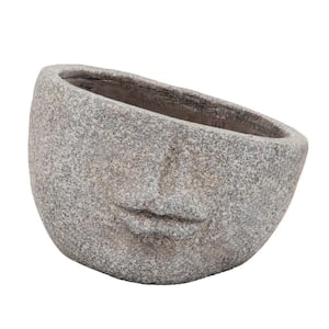 8 in. Taupe Gray Resin Half Face Textured Planter