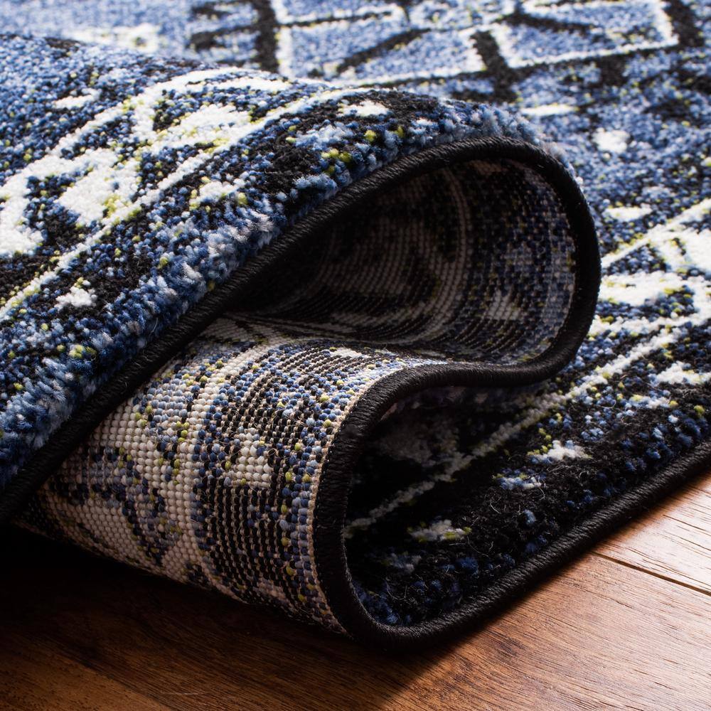 Blue and Black Rectangular Synthetic Vintage Area Rug