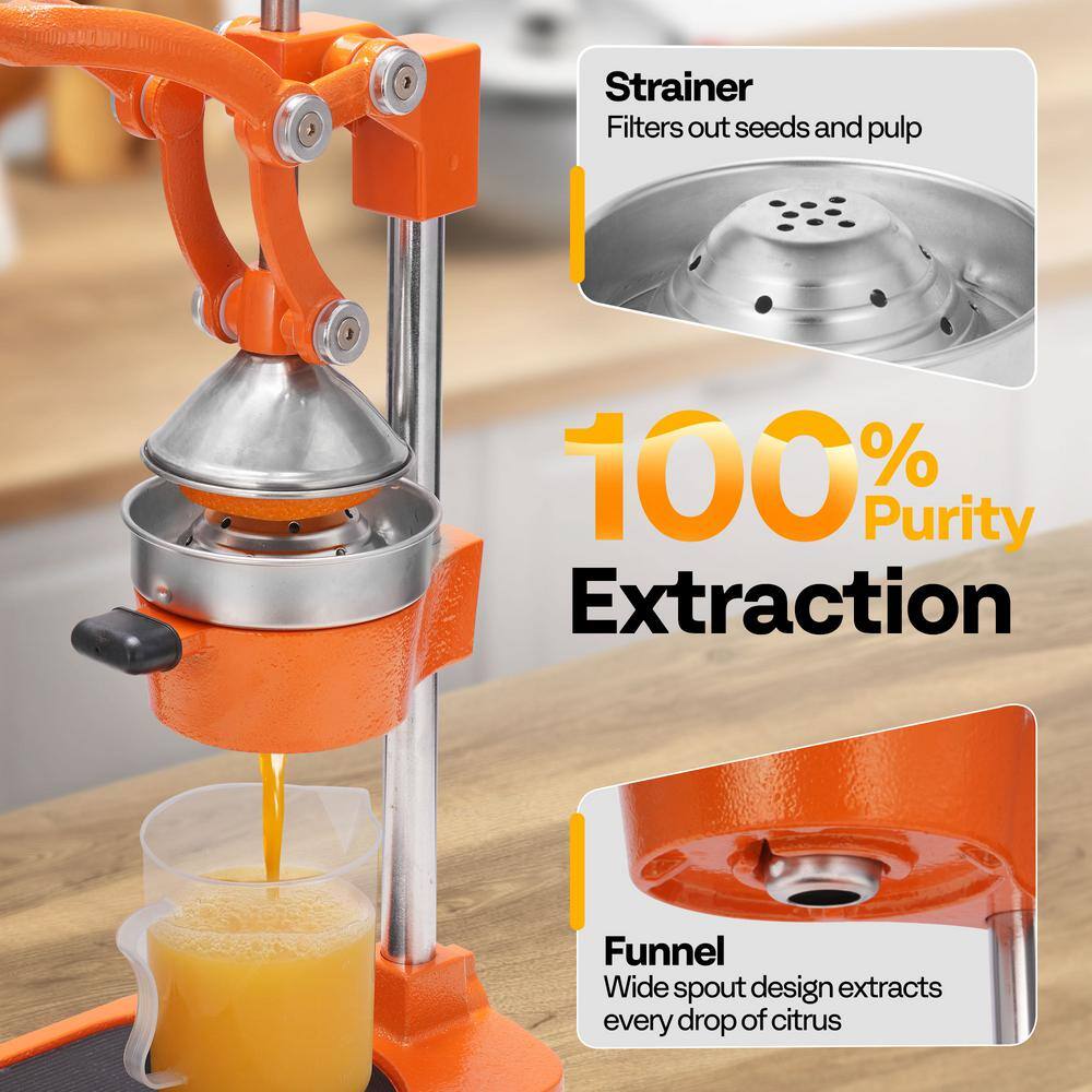 Orange Stainless Steel Manual Citrus Juicer with Ergonomic Handle