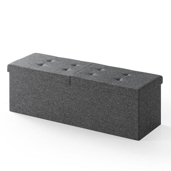 best price mattress 45 Inch Smart Lift Top Button Tufted Fabric Collapsible Storage Ottoman, Dark Grey