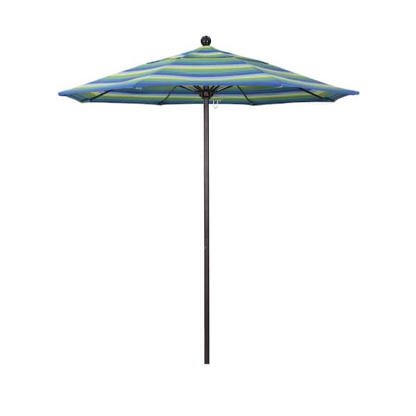 California Umbrella 7.5 ft. Bronze Aluminum Commercial Market Patio Umbrella with Fiberglass Ribs and Push Lift in Seville Seaside Sunbrella