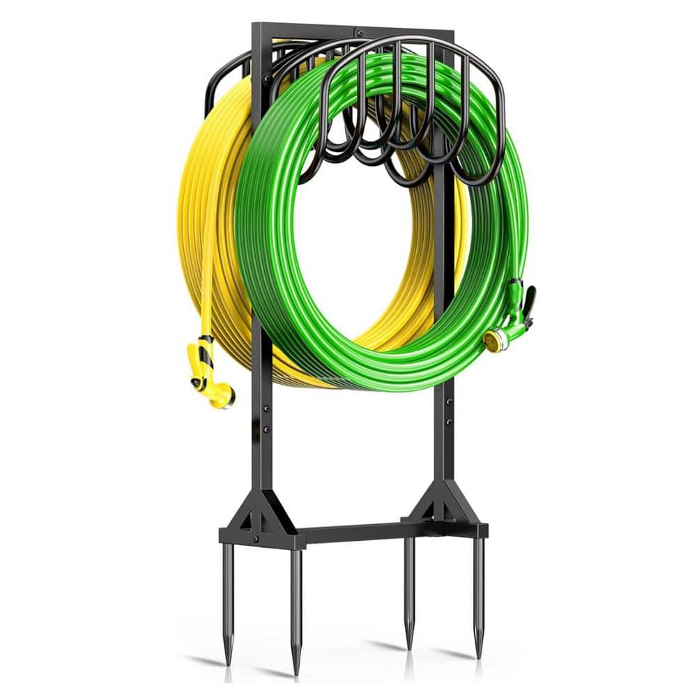 Freestanding Hose Holder with Double-Sided Hooks and 4 Spikes for Outdoor U