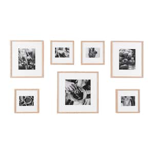 Natural Brown Frame with White Matte Gallery Wall Picture Frames (Set of 7)