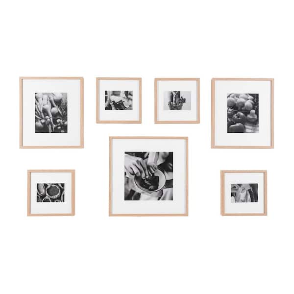 StyleWell Natural Brown Frame with White Matte Gallery Wall Picture Frames (Set of 7)