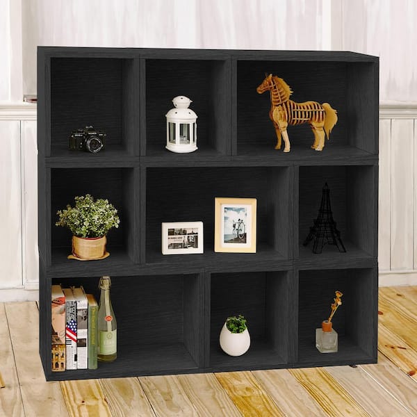 Way Basics 46.4 in. Black Wood 9-shelf Standard Bookcase with Cubes