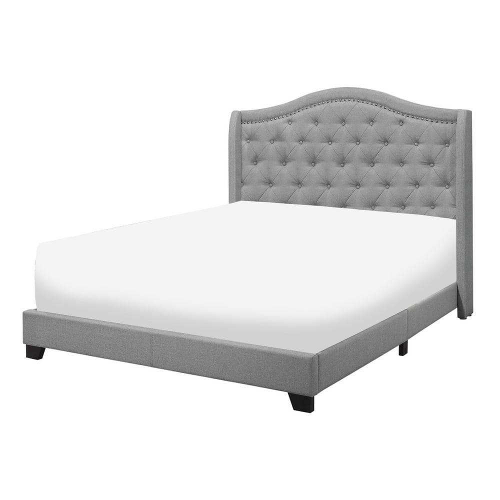 HomeRoots Jasmine Gray Queen Bed with Upholstered Headboard 355767 ...