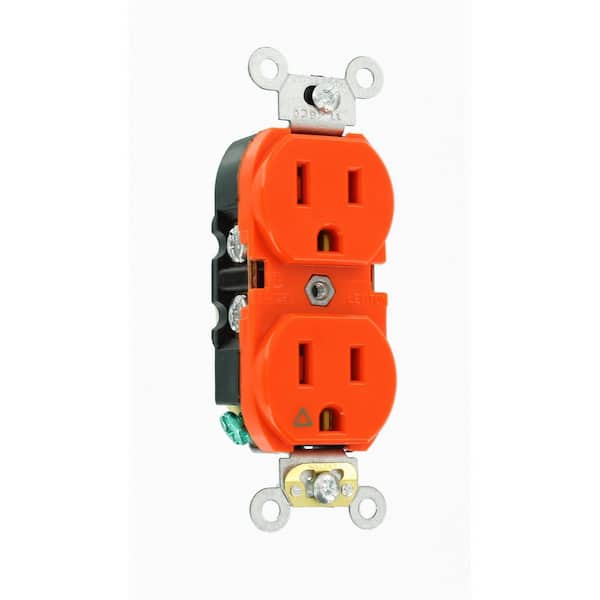15 Amp 125 V Industrial Grade Isolated Ground Duplex Outlet/Receptacle, Orange (1-Pack) 5262-IG