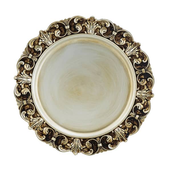 Gold Round Polypropylene 13.8 in. Decorative Platter (Set of 12)