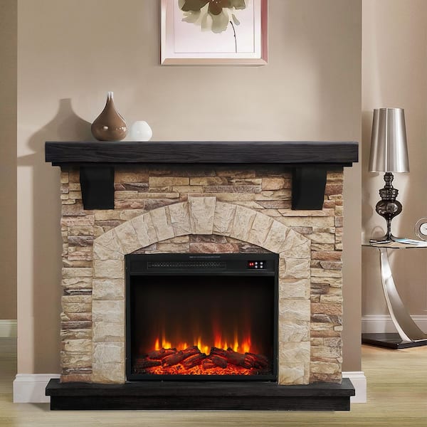 45 in. Freestanding Electric Fireplace in Tan