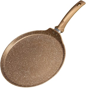 11 in. Aluminum Nonstick Eco-Friendly Granite Coating Crepe Pan in Gold Induction Compatible with Stay Cool Handle