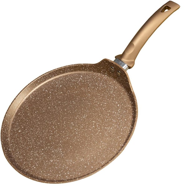 11 in. Aluminum Nonstick Eco-Friendly Granite Coating Crepe Pan Gold Induction Compatible Stay Cool Handle