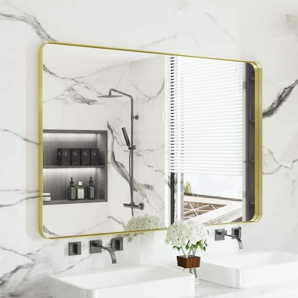 60 in. W x 40 in. H Premium Aluminum Framed Rectangular Bathroom Vanity Wall Mirror in Gold