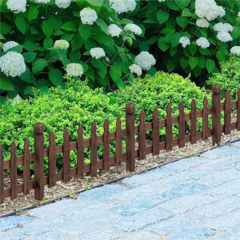 Rustic Dark Brown Fir Wood Garden Picket Fence Set