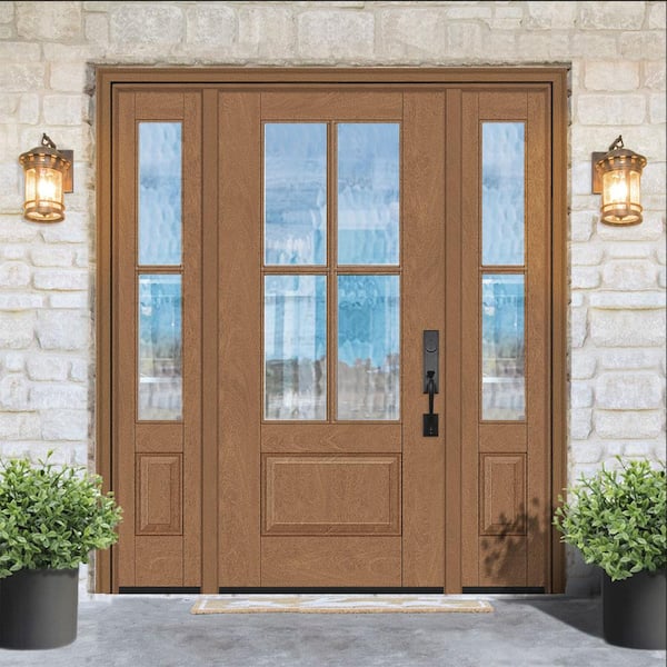 Regency 68 in. x 80 in. 3/4Lite 4SDL Oasis Deco Glass LHIS Prefinish AutumnWht Fiberglass Prehung Front Door w/2_ 14inSL