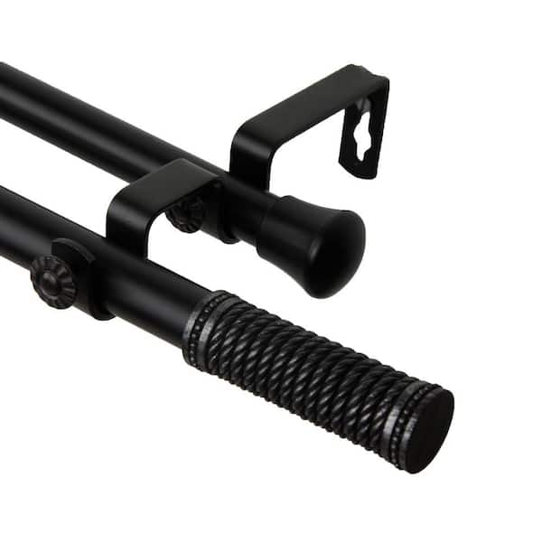 Rod Desyne 48 in. - 84 in. Threaded Double Curtain Rod in Black