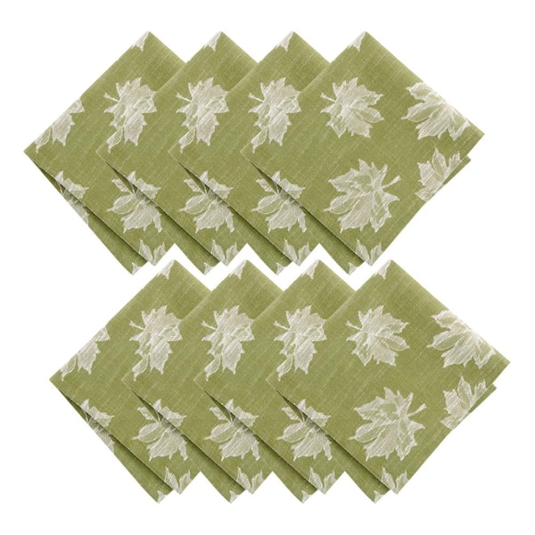 Threadmade Home Falling Leaves Jacquard Napkins, Set of 8, Green - 17"W x 17"L