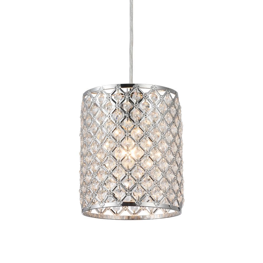 Botvi Chrome Crystal Drum Pendant Light 9"x11"