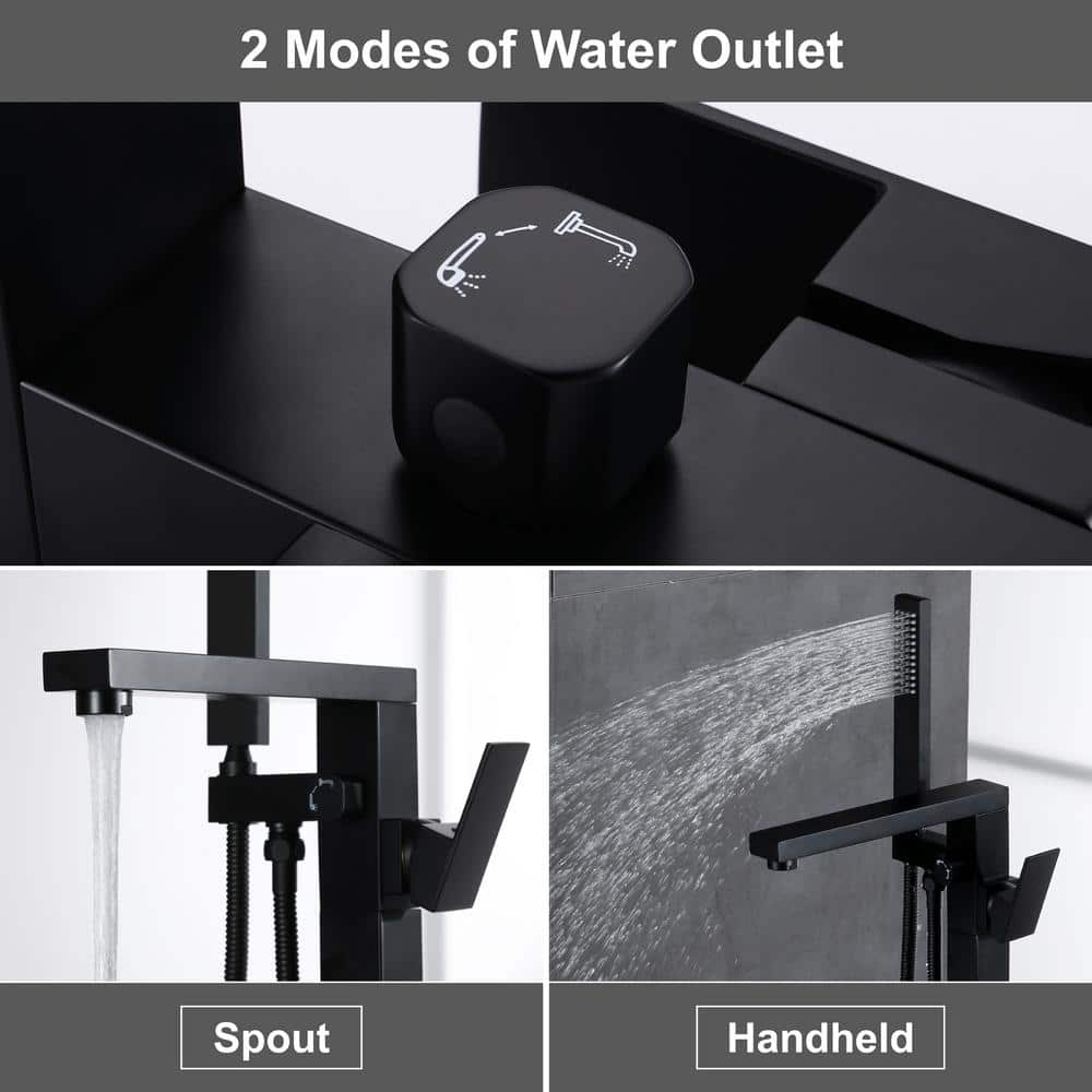 Matte Black Stainless Steel Freestanding Tub Faucet with Hand Shower