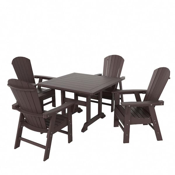 Altura Outdoor Patio Weather Resistant Dark Brown 5-Piece HDPE Plastic Square Table Adirondack Dining Set