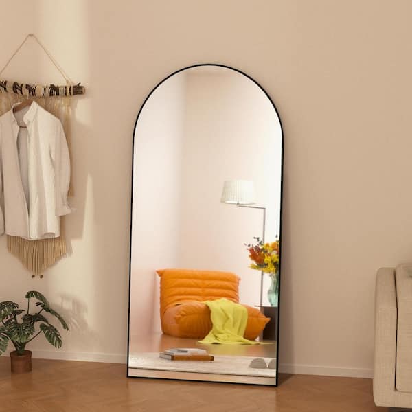 GOGEXX 22 in. W x 65 in. H Oversized Arched Full Length Mirror Wood Framed Black Wall Mounted Standing Mirror Floor Mirror