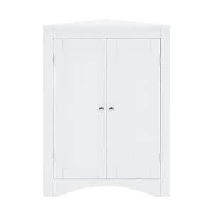 24.33 in. W x 12.16 in. D x 32.28 in. H White Corner Linen Cabinet with Doors and Shelves
